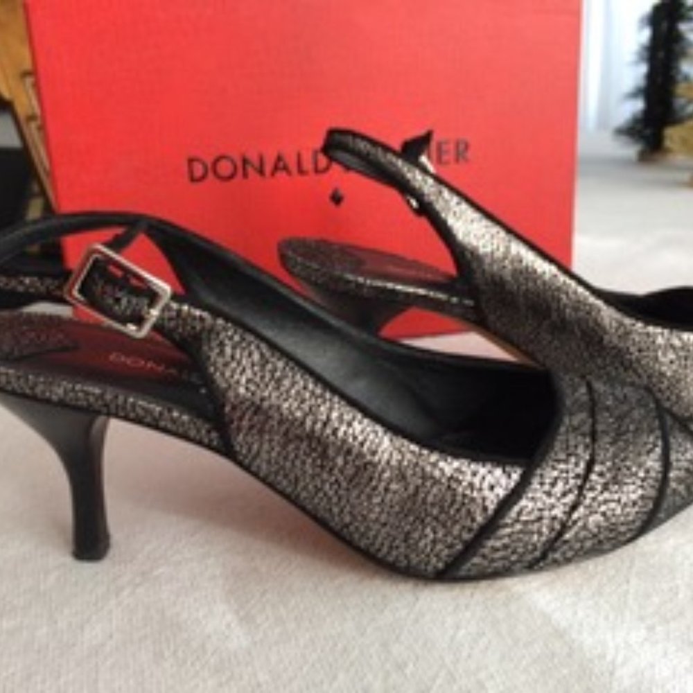 Donald J Pliner, Frill- RM Pewter cracked metallic low heels | Size 7